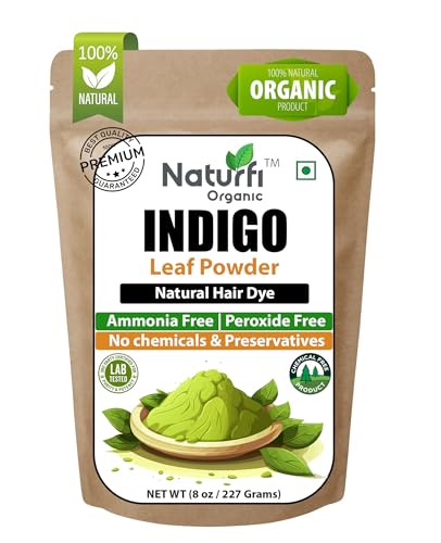Naturfi Organic Indigo Powder For HAIR (227g / 8 Oz) - 100% Pure Natural Organically Grown Indigo 100% Pure Indigofera tinctoria Leaf Powder