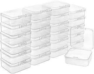 BELLE VOUS Small Clear Plastic Storage Box Containers with Hinged Lid (24 Pack) - L5.3 x W5.3 x H1.7cm / 2.09 x 2.09 x 0.67 Inches - Mini tub boxes for Pills, Beads, Jewellery & Craft Items