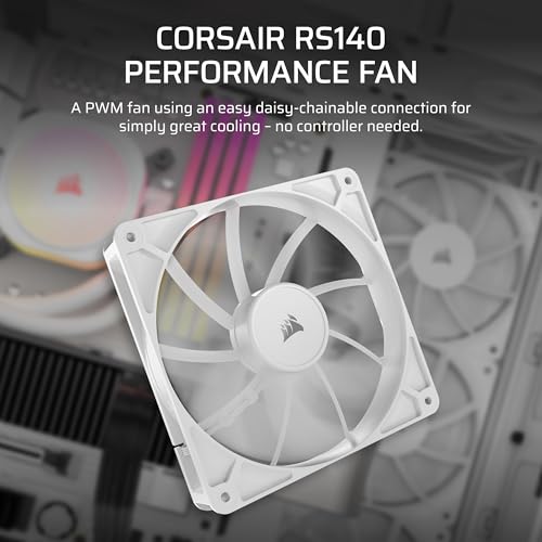 Corsair RS140 140mm PWM Fan – Daisy-Chain Connection – Low-Noise – Magnetic Dome Bearing – Single Pack – White 1