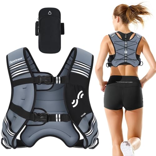 Sportneer Weighted Vest for Women Men: 15lb Comfortable Weight Vest with Storage Pocket Reflective Stripe Rucking Vest for Walking Running Strength Training Fitness Weight Loss Weightlifting Gray by Sportneer - Used condition - US$27.17