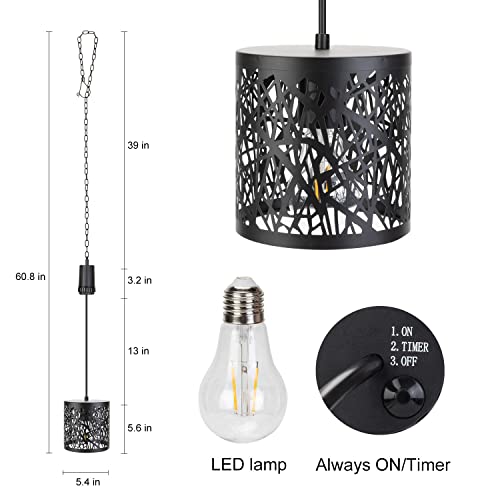 Battery Operated Hanging Light -Retro Decorative Lamp Black Metal Hanging Light Edison Bulb Lightswith 6 Hours Timer Outdoor Pendant Chandelier For Gazebo Porch Garden Patio Living Room Indoors Patio #TOP2