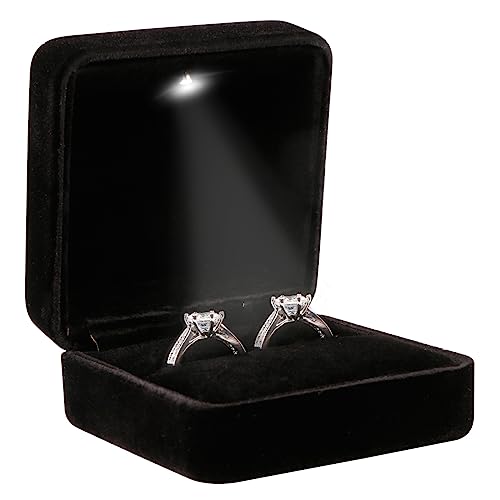 Omeet Big Size LED Velvet Ring Box for Proposal, Engagement - Black