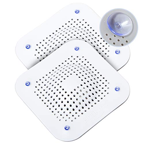 Holikme Drain Hair Catcher Shower Drain Cover, 2 Pack Silicone Drain Protector with 12 Detachable Suckers, Shower Drain Hair Trap for Tub,Bathroom,Kitchen,Bathtub,Basin, White/White