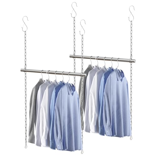 LOMILD Closet Haing Rod, Adjustable Width and Height Closet Extender Hanging Rod, Space-Saving Clothes Hanging Bar, 18-28 Inches, 2 Pack