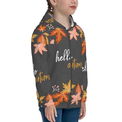 Autumn And Fall Leaves Kids Pullover Hoodies Boys Zip Up Sweatshirts Girls Athletic Clothes with Pocket4