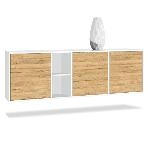 Vladon Cómoda Cuba - Blanco Mate/Roble Natural - Aparador Moderno para su salón - (AnxAlxPr) 182x53x35 cm