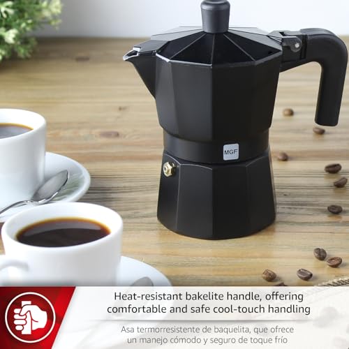 Magefesa Kenia Noir Stovetop Espresso Moka Pot, 9-Cup/15 oz, Italian Coffee Maker for Cuban Coffee, Extra-Thick Aluminum, Heat-Resistant Handle, Safe & Easy-to-Use, Greca Coffee Maker by Magefesa - Image 5