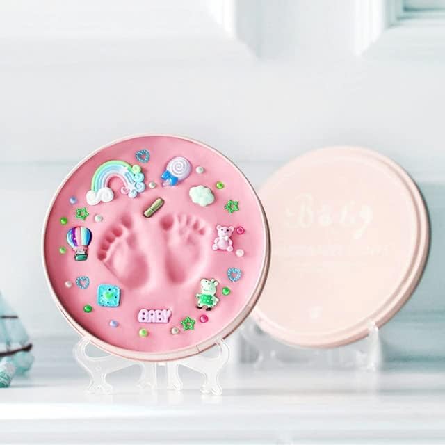 PLUMAZE Capture Precious Moments with Our Baby Girl's and Baby Boy's Clay Handprint and Footprint Keepsake Souvenir Kit (Pink)