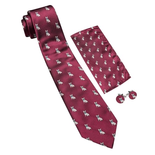 Image of Barry.Wang Man Tie Sets Skull Ties Animal Extra Long Necktie Silk Woven Handkerchief Cufflinks Festival Party Gift