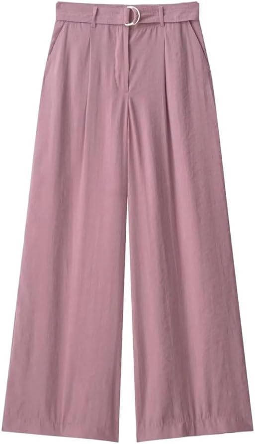 Women's High-Waisted Belted Straight-Leg Trousers