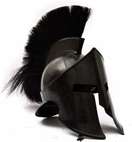 Medieval 300 Movie King Leonidas Spartan Helmet Authentic Shandaar Finish Iron Black Battleworn Replica with Plume Perfect for Cosplay Historical Reenactments and Display, Large