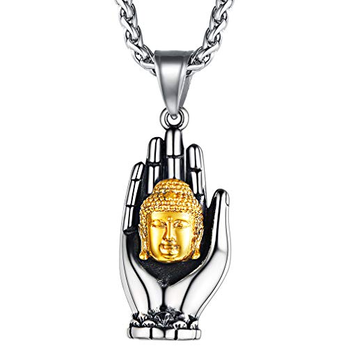 FaithHeart Collier Bouddha Homme Femme Pendentif Or Tête de Bouddha Amulette Chaîne Réglable Porte Bonheur