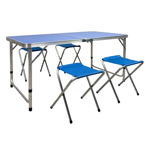 Grafner Camping Sitzgarnitur, 5-teiliges Set mit klappbarem Tisch und 4 höhenverstellbaren Stühlen, 120 x 60 x 70 cm, stabil und tragbar