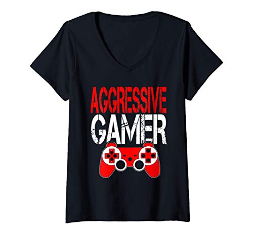 Mujer AGGRESSIVE GAMER VIDEO GAMING NOVELTY GAMING Camiseta Cuello V
