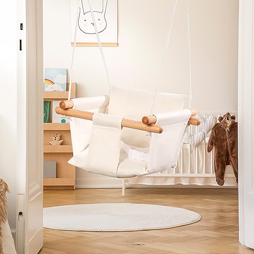 Babyschaukel, Baby schaukel Indoor, Kinderschaukel aus Holz, Holzschaukel für Kinder, Schaukeln für türrahmen, Swing, Kleinkinderschaukel ab 1 Jahr für Kinderzimmer(Beige) – Bild 4