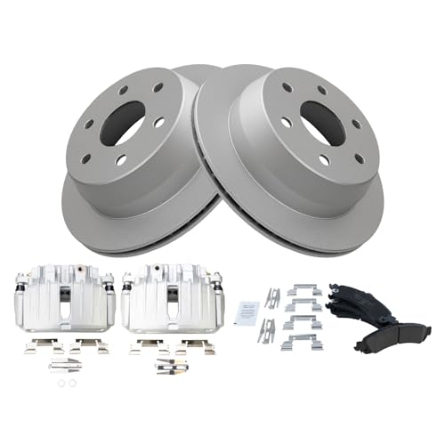 Image of TRQ Rear Brake Pad and Rotor Set Ceramic G Coated Rotors Calipers | For 2001-2002 GMC Yukon