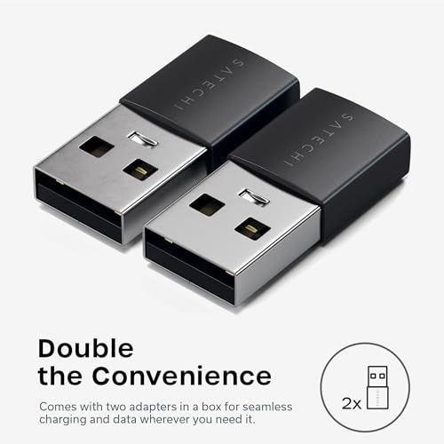 Image of Satechi USB-A to USB-C Adapter (2PK), High-Speed USB to USB-C Adapter with Ultra-Fast Data Transfer and Power Delivery Charging, Designed for CarPlay and Modern Devices, Space Black