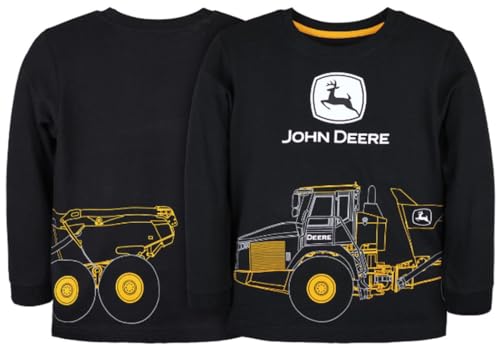 John Deere Black Long Sleeve Line Drawing Dump Truck Wrap Design T-Shirt Sizes 5 6 7
