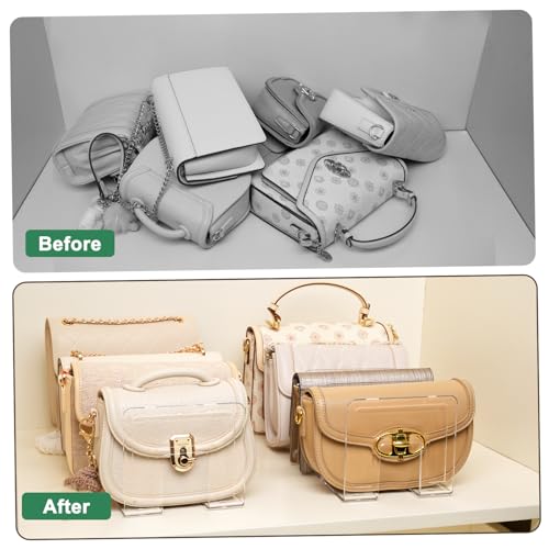 2 Pack Acrylic Purse Organizer for Closet, 8-Slot Bag & Purse Organizer, No Assembly, Clear Handbag Storage Shelf .for Shelf Divider Handbags, Clothes, Sweater3