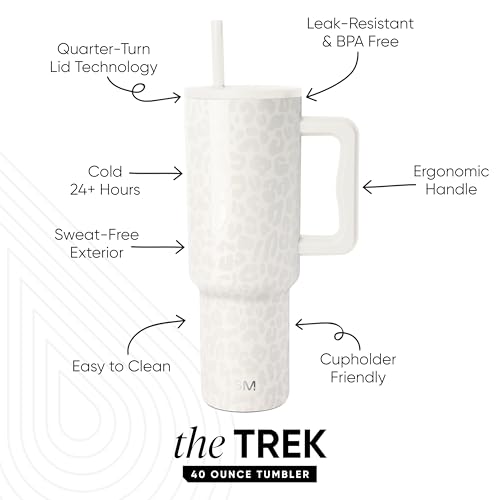 Image of Simple Modern 40 oz Trek Tumbler with Handle and Straw Lid | Cup Holder Friendly Insulated Stainless Steel Travel Mug | Cream Leopard