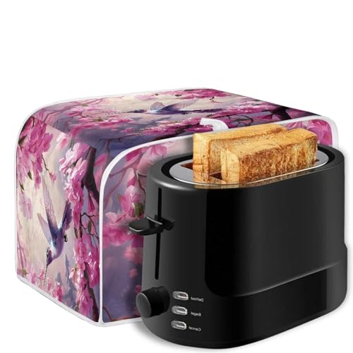 Image of Talayituse Hummingbird Cherry Blossom Toaster Covers - 2 Slice Wide Slot Bread Machine Covers for Durable Toaster Dust Protection in Kitchen