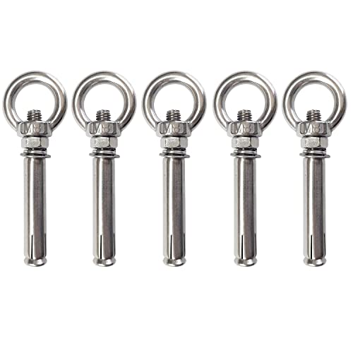 Image of Expansion Bolts Anchor Bolt 5 Pack M8*80mm 304 Stainless Steel Expansion Screws Bolts Eyes Ring Fastener Wall Concrete
