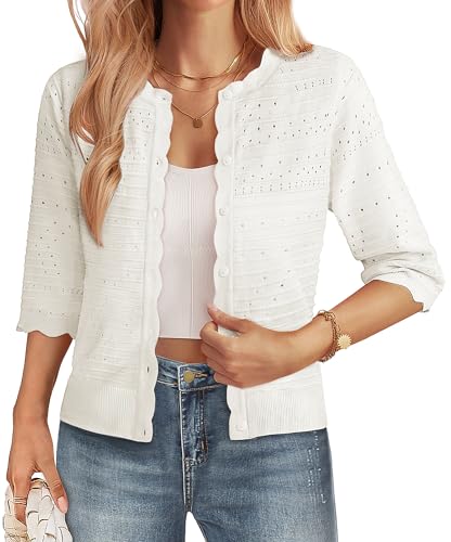 Image of GRACE KARIN Womens 3 /4 Sleeve Cardigan Sweater, Lightweight Cropped Cardigan Trendy, Dressy Casual Crochet Bolero Shrugs