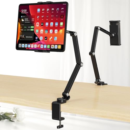 Houele Tablet Stand Holder Adjustable Foldable Tablet Arm iPad Desk Mount with 360Rotate Base Phone Holder iPad Stand for Desk and Bed Compatible with Tablets Phones or Other 4-15.6 Device