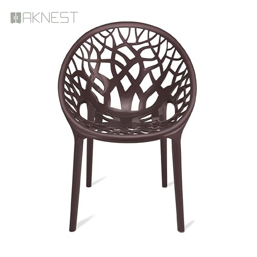 Image of Oaknest Neelkamal Crystal Plastic Chair - Stylish Tree-Design Backrest, Lightweight & Durable for Home, Garden & Patio (Weather Brown), Set of 1 Piece