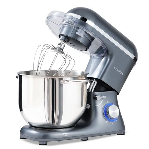 Aucma Stand Mixer,8QT 900W Tilt-Head Food Mixer, Kitchen Electric Mixer with Dough Hook, Wire Whip & Beater (Gray, 8QT)