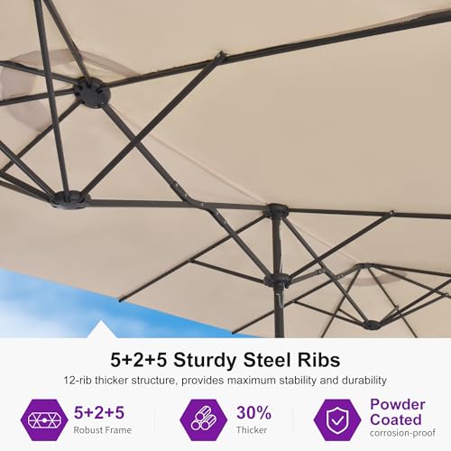 Image of PURPLE LEAF Patio Umbrella 13ft with Base Outdoor Deck Umbrella, Khaki