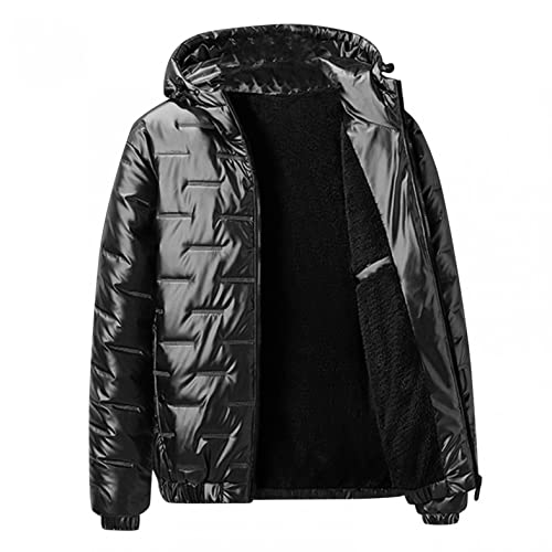 Saohuo Mens Shiny Down Coat Fleece Lined Hood Winter Thicken Warmth Puffer Jacket Glossy Waterproof Parka Coat Outerwear, Black #TOP1