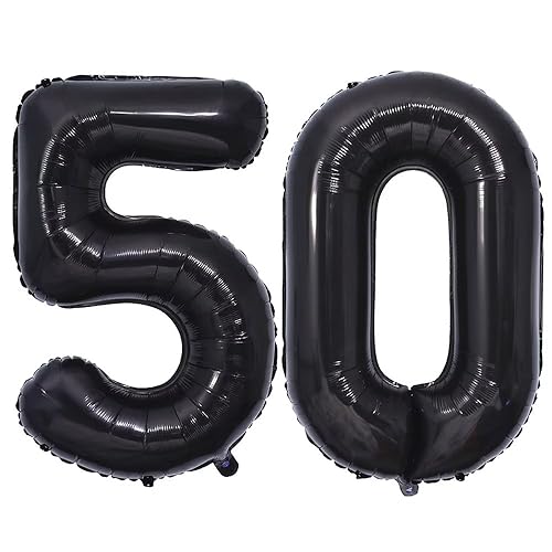 Vthoviwa 18 cm (40 tum) ballong siffror 50 svart, ballong 50. Födelsedag folieballong, 0123456789,10–19, 20–25, 30, 40, 50, 60, 70, 80, 90, folieballong 50 partydekoration heliumstöd