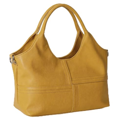 KOGTLA Medium Vegan Leather Purses for Women with Detachable Satchel Strap, Ladies Handbags, Tote Hobo Bags with Two-Handle YELLOW