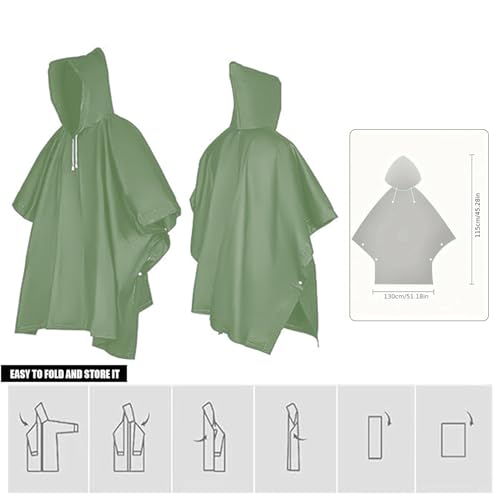 Image of ORILEY EVA Raincoat Poncho 70 GSM with Adjustable Hood Full Sleeves Knee Length Unisex Universal Size Water Resistant Outdoor Rainwear for Bike Riders Men and Women (Pack of 1, Olive Green)