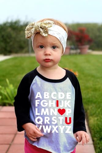 Image of Kids Valentines Shirt Boys Girls Valentine's ABC I Love U Heart Heart XO XO Graphic Tees Raglan Toddler Long Sleeve Tops