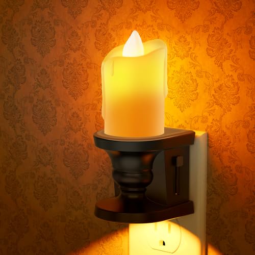 Image of Briignite Flameless Candle Night Light, Amber Night Lights, Dusk to Dawn | Candle Nightlight, Light Sensor, 0-100LM Dimmable LED Night Light Plug in, 1800K Amber Nightlight for Hallway Bathroom