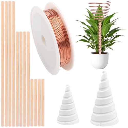 Electroculture Gardening Copper Kit with 12 pcs Wooden Plant Stakes Antennas, 16 Gauge 32.8 Ft 99.9% Pure Copper Wire, 2 pcs Fibonacci Coil Winding Jigs for Garden Plants Vegetables Growing