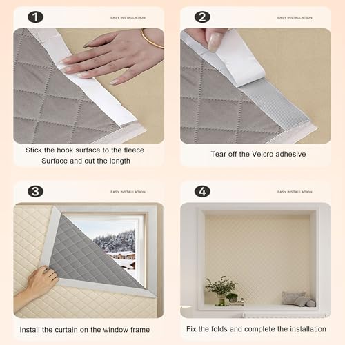 Thermal Insulation Window Cover, Cotton Self-Adhesive Insulated Window Curtains, Soundproof Cold Protection Keep Warm Thermal Window Covers, Weatherproofing Window Film(Cream,90x100cm) by Cloudcool - Image 5