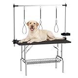 VFK 47'' Large Dog Grooming Table Stainless Steel Foldable Grooming Table for Dogs at Home Adjustable Height Arms Pet Station with Nooses, Mesh Tray, Tool Organizer
