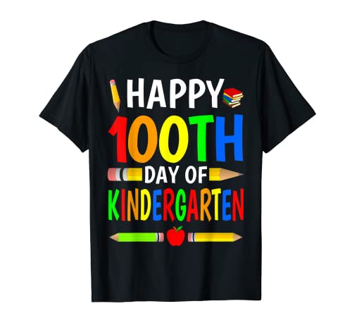 Happy 100th Day Of Kindergarten For Teachers Kids Boys Girls Maglietta