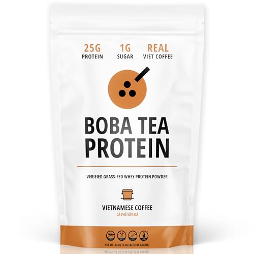 Boba Tea Protein Vietnamese Coffee | 25g Grass-Fed Whey Protein Isolate Powder | 112mg Caffeine | Gluten-Free & Soy-Free Bubble Tea Drink | Real Ingredients & Lactose-Free Protein Drink | 25 Servings