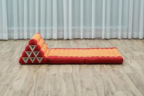 Image of Leewadee 2-Fold Mat with Triangle Cushion - Comfortable TV Pillow, Foldable Mattress with Cushion Made of Eco-Friendly Kapok, 45 x 20 inches, Orange red