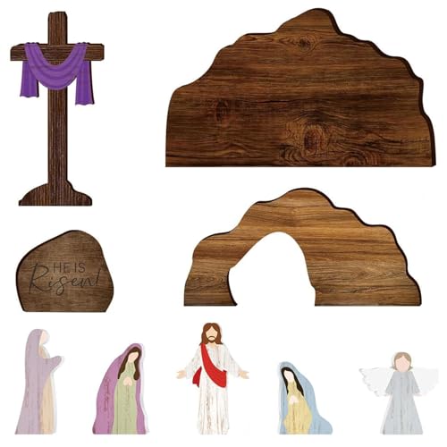 Décor Jésus tombe vide en bois crèche chrétienne chaleureuse