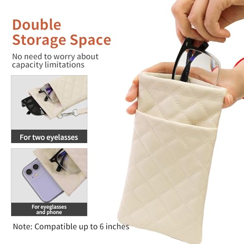 Image of Double Eyeglass Case Soft Dual Glasses Case for Women Men Travel Squeeze Top Sunglasses Cases Eyeglasses Pouch