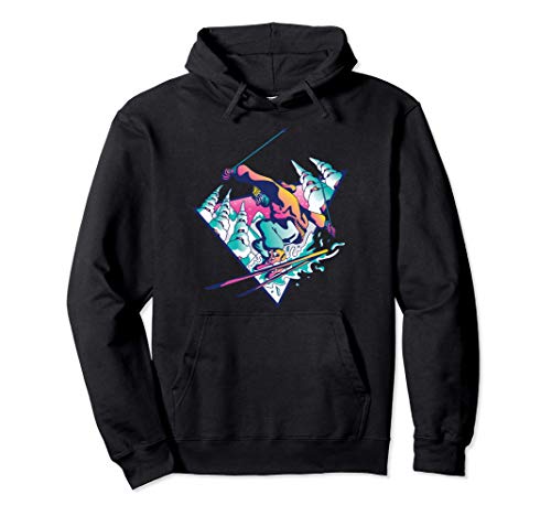 Vaporwave Skiing Ski Snow Illustration Retrowave Sweat à Capuche