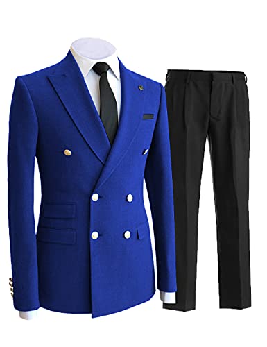 Aesido Men's Suits Regular Fit 2 Pieces Double Breasted Prom Tuxedos Business Jacket Blazer+Pants Wedding Grooms(Black,40) #TOP4