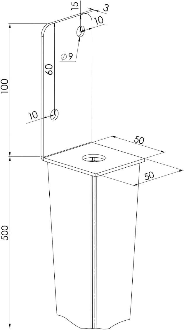 TRIBECCO Supporto Universale per Pali da Incasso L 50x600 Acciaio Zincato a Caldo 4 Pezzi