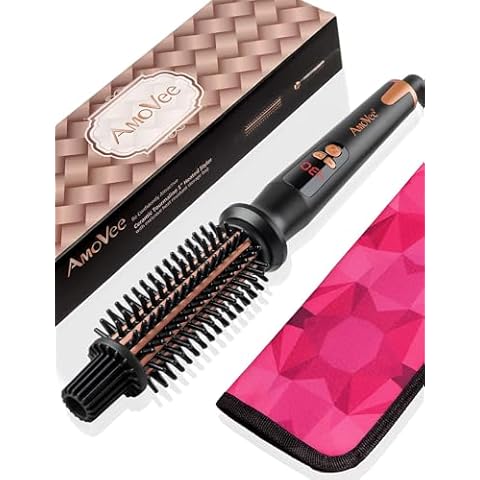 AmoVee 1 Inch Curling Iron Brush, Ceramic Tourmaline Ionic Hair Curling Wand Volumizing Hot Brush with Barrel & Anti-Scald Bristles for Long Hair Types, Dual Voltage, Instant Heat & Auto-Off Cover