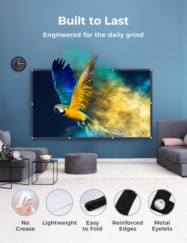 Image of Aurzen 120-Inch Projector Screen, 16:9 4K HD, Foldable Anti-Crease, Portable Double-Sided Screen for Indoor /Outdoor Home Theater & Backyard, White (120 inches)